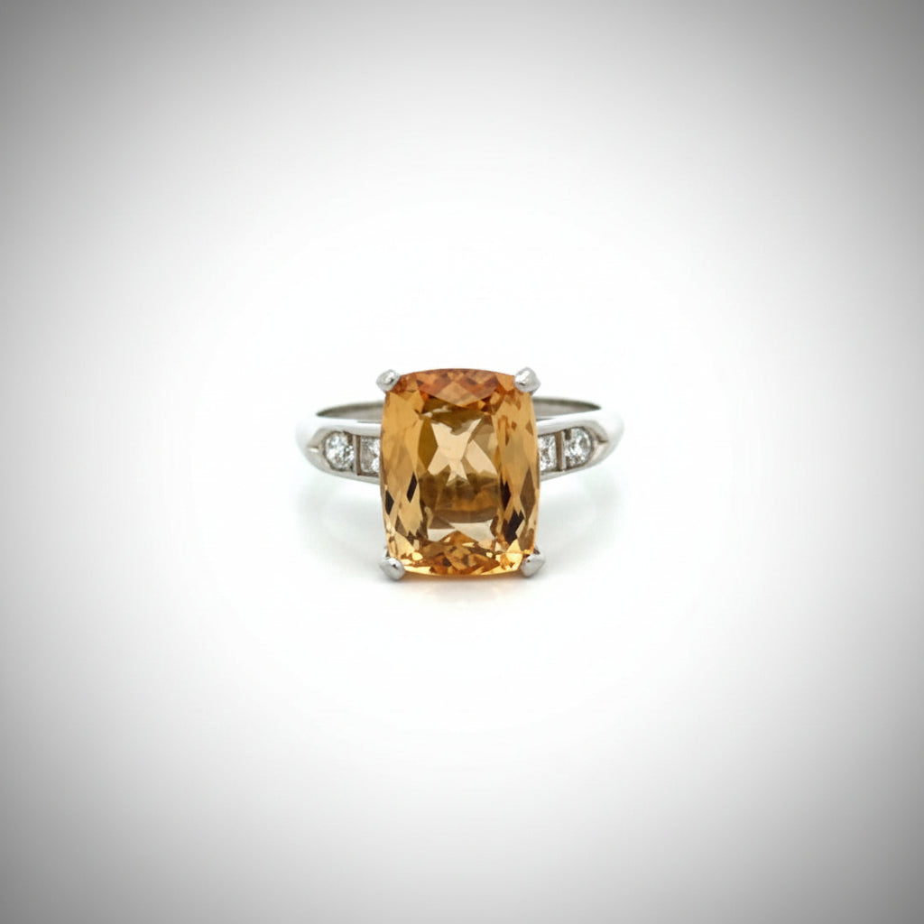 Platinum, Natural Diamond and 5.73 Carat Topaz Ring