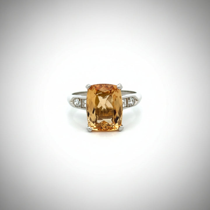 Platinum, Natural Diamond and 5.73 Carat Topaz Ring