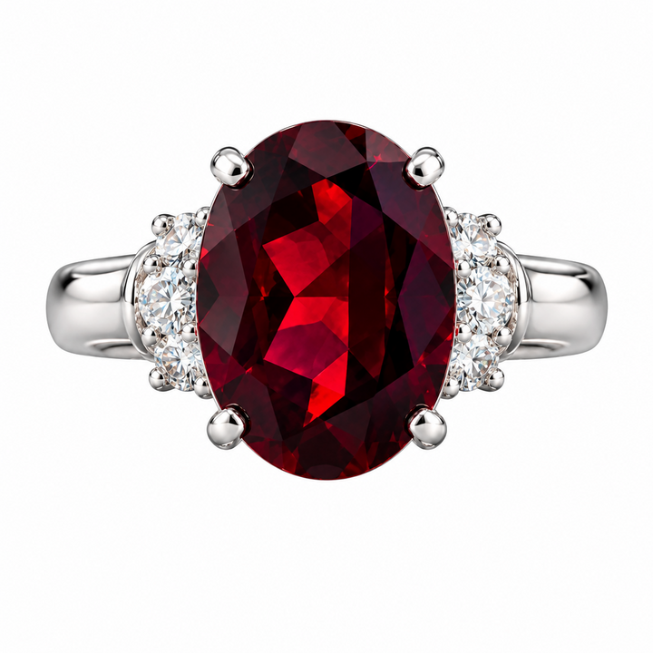 Estate 13.00ct. Garnet & Diamond Platinum Ring