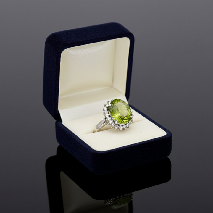 Peridot and Diamond Platinum Ring