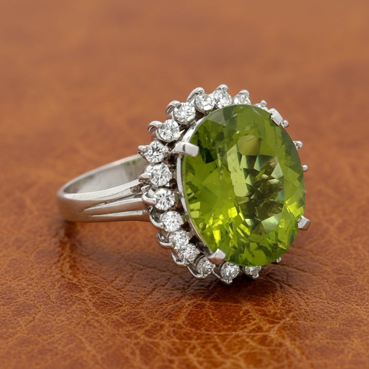 Peridot and Diamond Platinum Ring