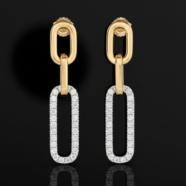 Designer Italian Paper Clip Diamond 14K White & Yellow Gold Earring