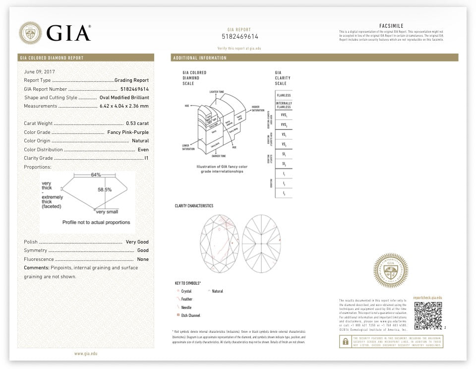 Contemporary Natural Fancy Pink Purple Diamond (GIA) and White Diamond Platinum Ring