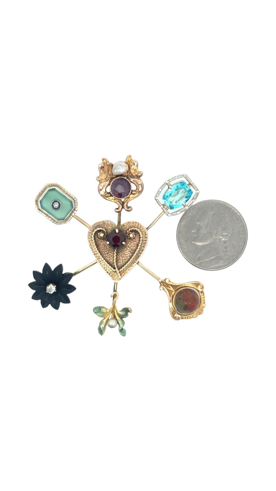 Estate Multi Gemstone 14K Yellow Gold Brooch 15664