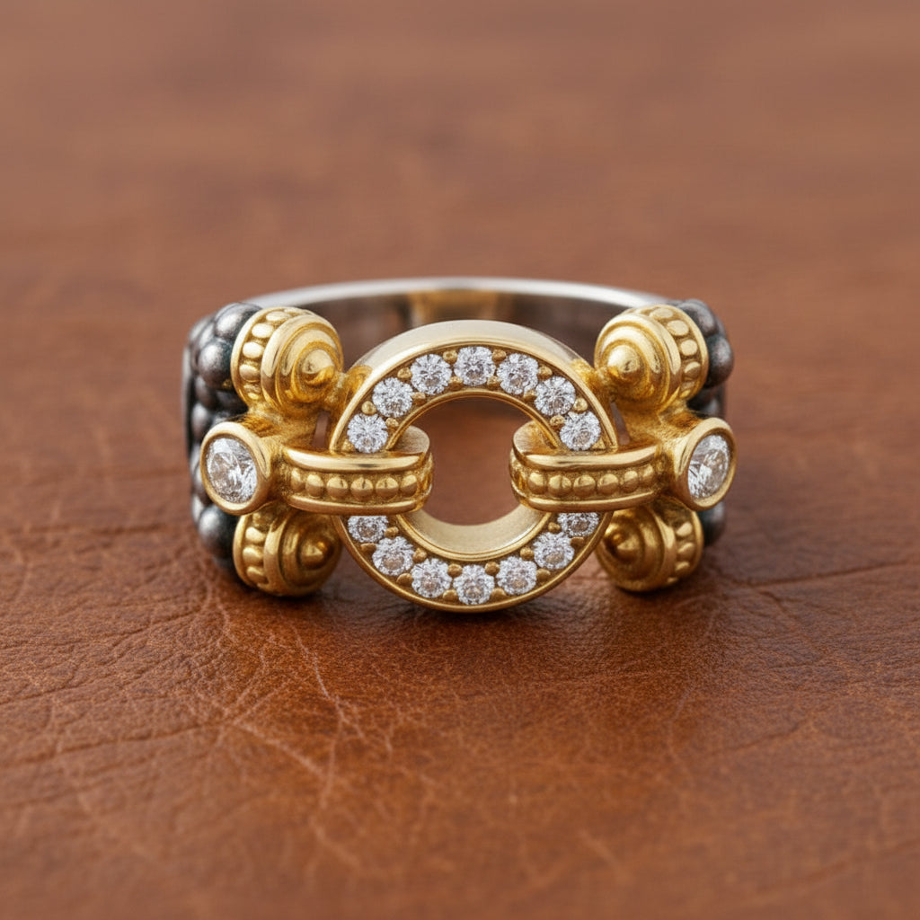Estate LAGO'S CAVIAR Collection Diamond 18k Yellow Gold/Silver Ring