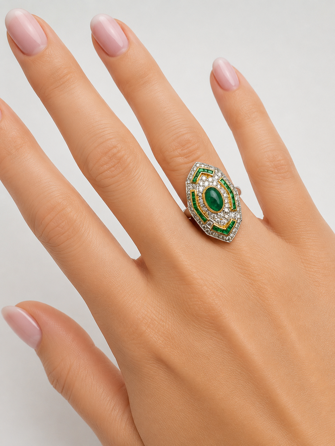 Vintage Emerald & Diamond 18K White & Yellow Gold Ring