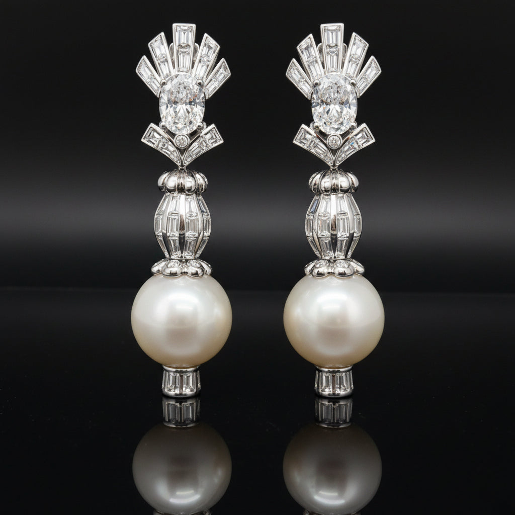 Estate High End Designer Mouawad 125.00cttw Diamond and South Sea Pearl Suite 18Kt White Gold