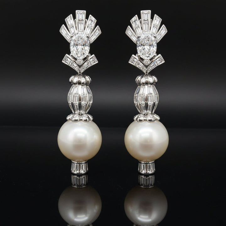 Estate High End Designer Mouawad 125.00cttw Diamond and South Sea Pearl Suite 18Kt White Gold