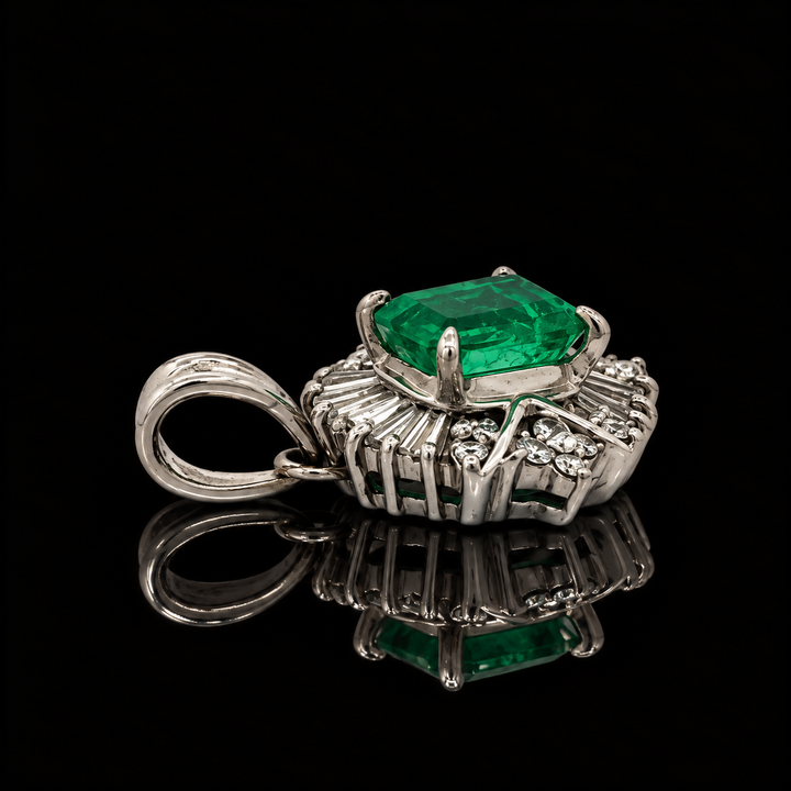 Estate Emerald & Diamond Platinum Pendant
