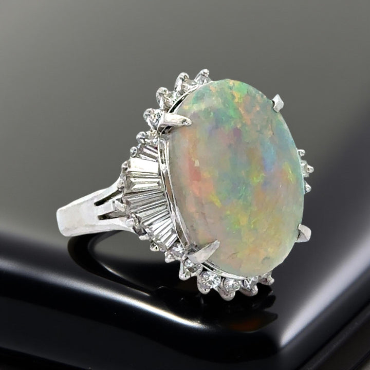 Fine Opal and Diamond Platinum Ring