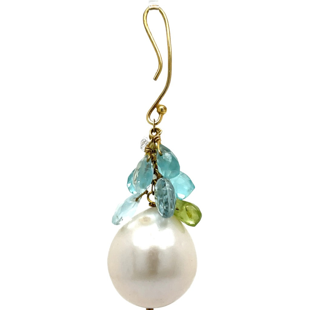 South Sea Pearl Semi Precious Dangle 14K Yellow Earrings
