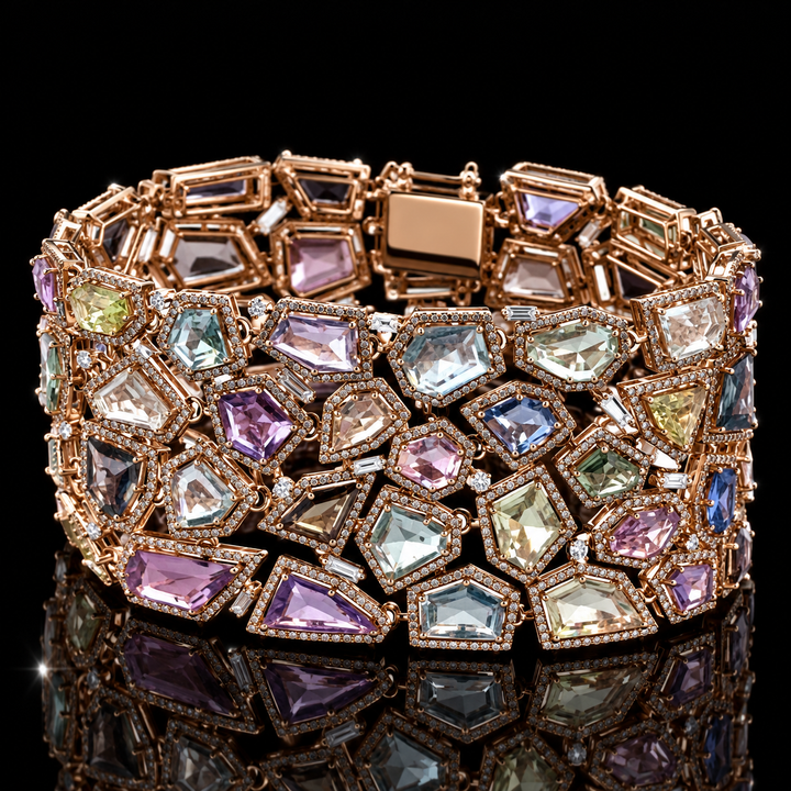 Estate M.C. Marchisio 44.86cttw. Multi Color No Heat Sapphire & Diamond 14KT Yellow/Rose Gold Bracelet