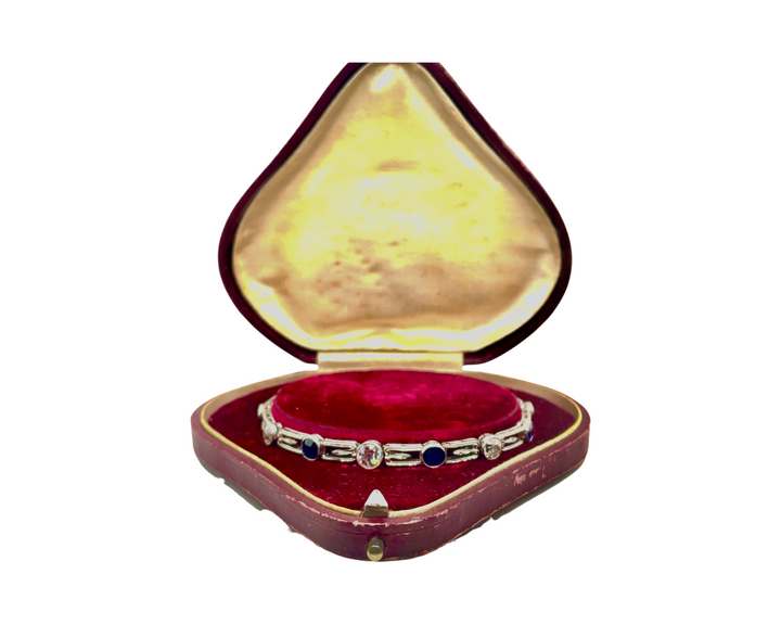 Estate Art Deco 2.65 cttw Old European Cut Diamond 2.00 cttw Sapphire Platinum Bracelet 14101