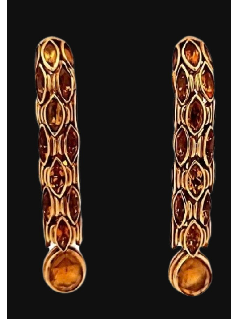 Estate Italian Designer 12.00 cttw Citrine Drop 18K Yellow Gold Earrings 14315