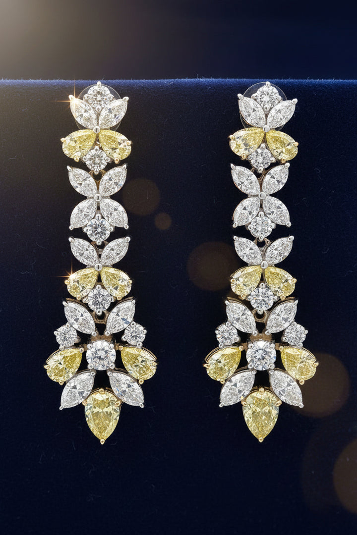 4.90 CTW Yellow & White Lab Grown Diamond and 14K Yellow Gold Floral Drop Earrings