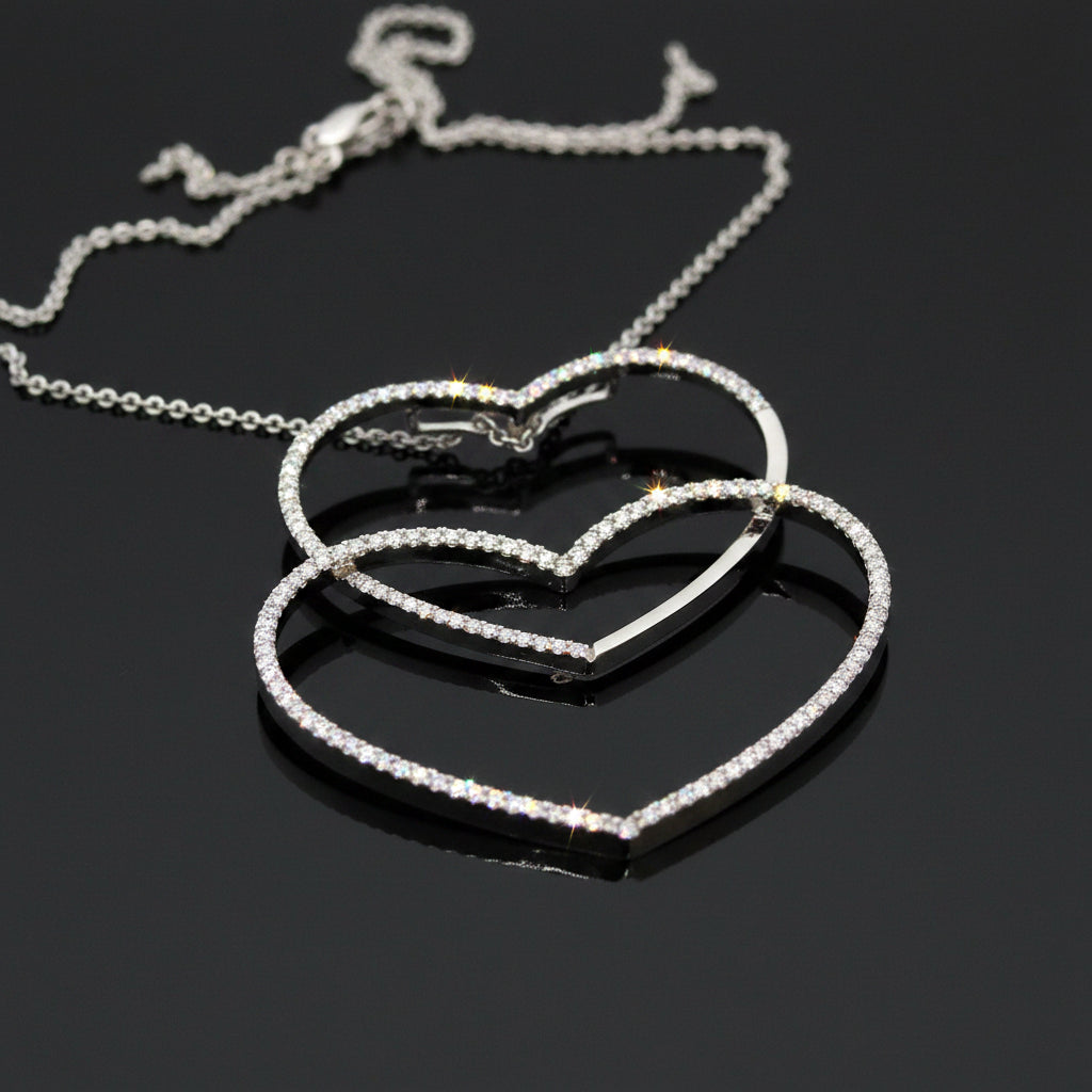 Contemporary 2.00cttw Diamond Double Heart 14/18K White Gold Necklace