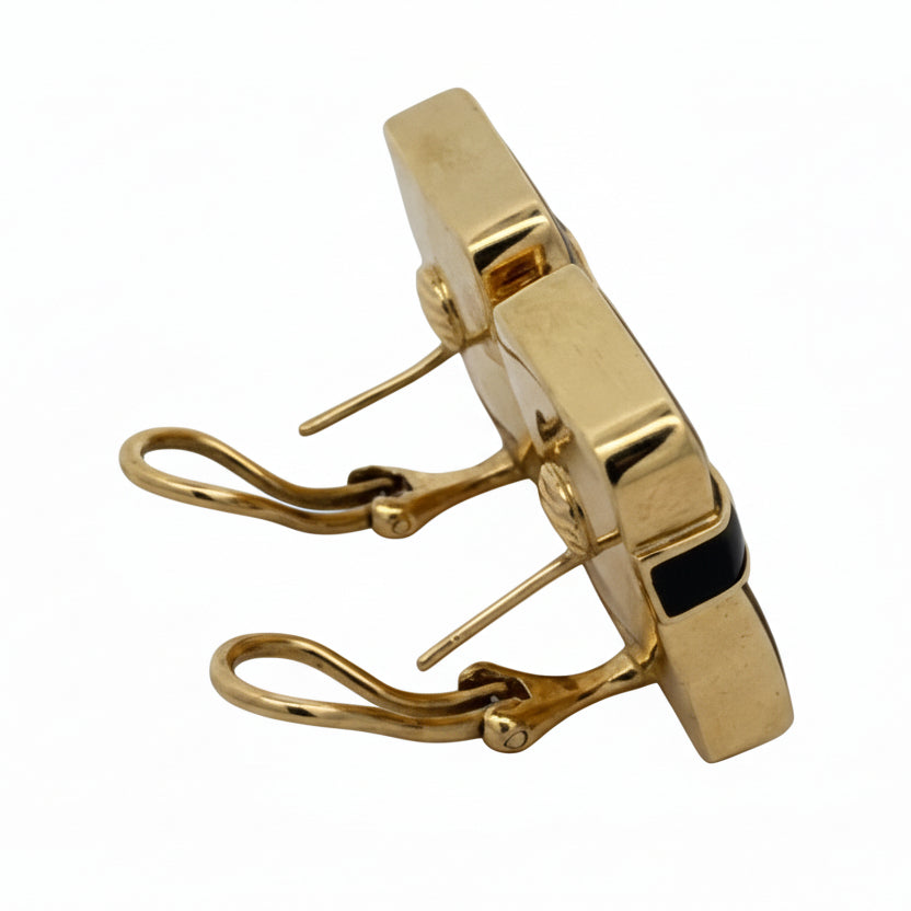Designer Angela Cummings Black Enamel and 18Kt Yellow Gold Weave Earrings