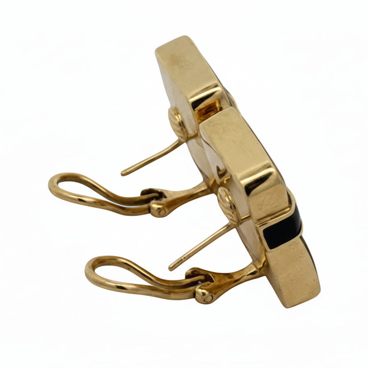 Designer Angela Cummings Black Enamel and 18Kt Yellow Gold Weave Earrings