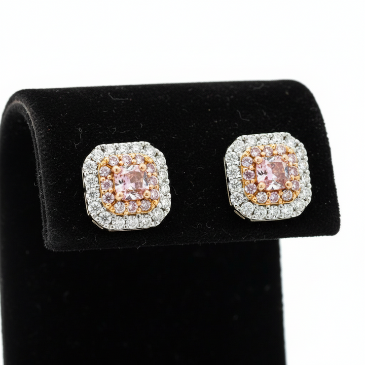 Modern Natural Fancy Pink and White Diamond 18K White Gold Earrings