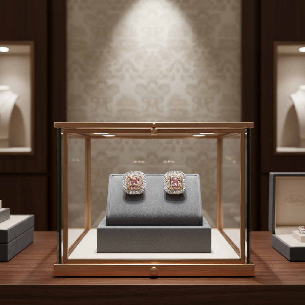 Modern Natural Fancy Pink and White Diamond 18K White Gold Earrings