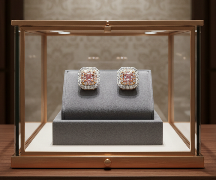 Modern Natural Fancy Pink and White Diamond 18K White Gold Earrings