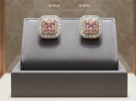 Modern Natural Fancy Pink and White Diamond 18K White Gold Earrings