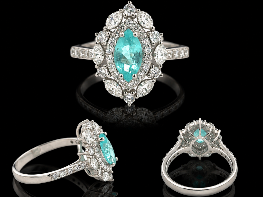 Designer M.C. Marchisio Natural Paraiba & Diamond 18KT White Gold Ring