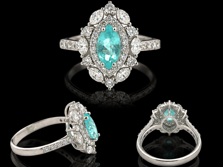 Designer M.C. Marchisio Natural Paraiba & Diamond 18KT White Gold Ring