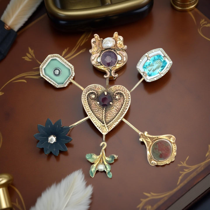 Estate Multi Gemstone 14K Yellow Gold Brooch 15664