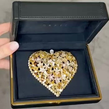 Estate of Sultan of Brunei-Graff Depose 64.55cttw Natural Fancy Yellow, Pink, Green, White Diamond and 18K White & Yellow Gold Pendant Brooch - One Of A Kind.