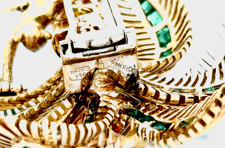 Italian Modern 1980's 18K Yellow God 15.00 cttw Yellow Sapphire, Emerald and Diamond Monkey on Palm Tree Brooch