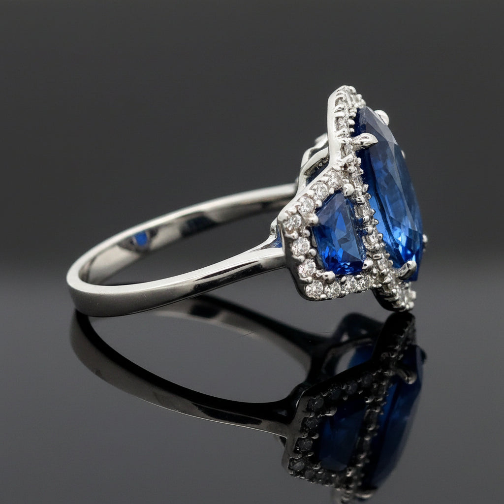 Estate 6.03ct Fine Oval Sapphire & Diamond Platinum Ring