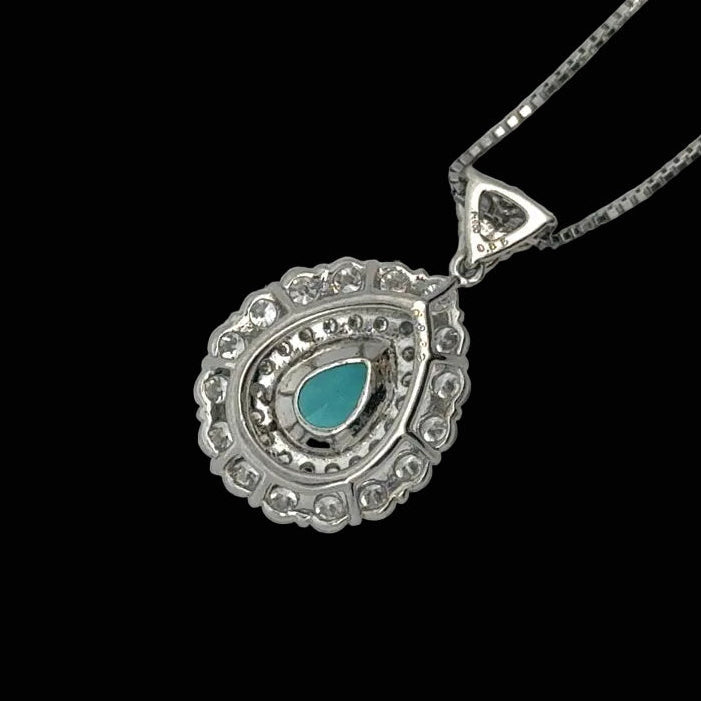 Estate Paraiba "Mozambique" and Diamond Platinum and 18Kt White Gold Necklace (GIA)
