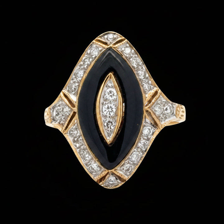Vintage Onyx & Diamond 18K  Yellow Gold Ring