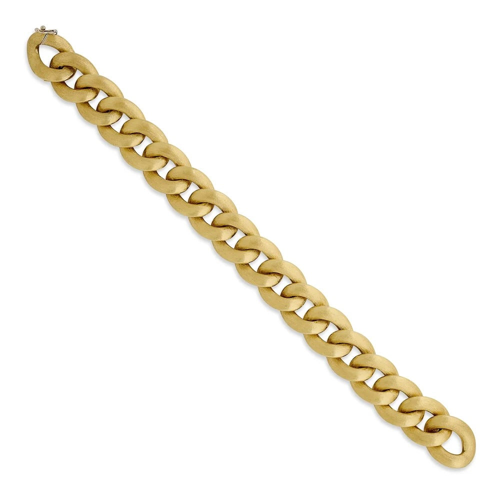 Designer Nicolis Cola Brushed Curb Link 18K Yellow Gold Necklace and Bracelet (Converts)