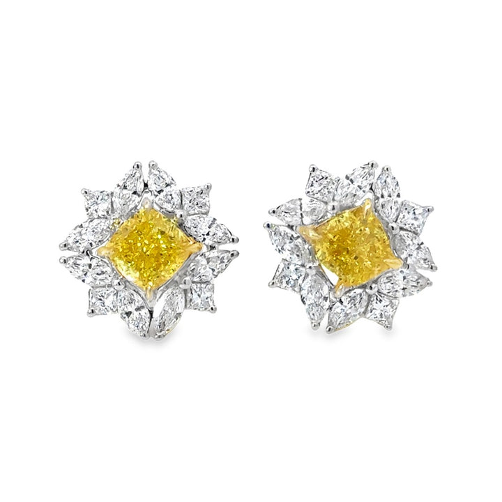 2.50 CTW Yellow & White Lab Grown Diamond Floral Cluster Stud 14K Yellow Gold Earrings