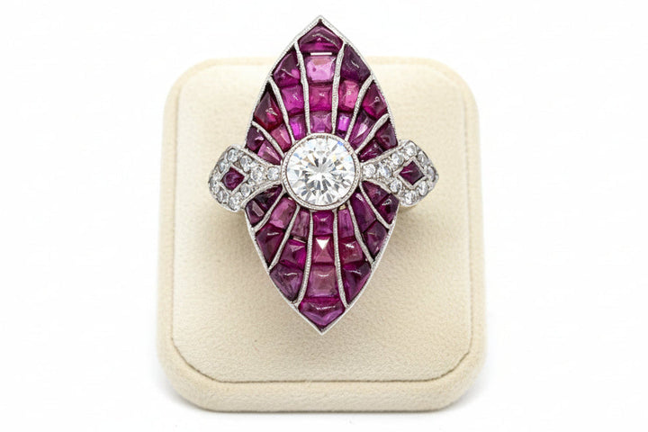 Geometric  Diamond and Ruby Platinum Ring