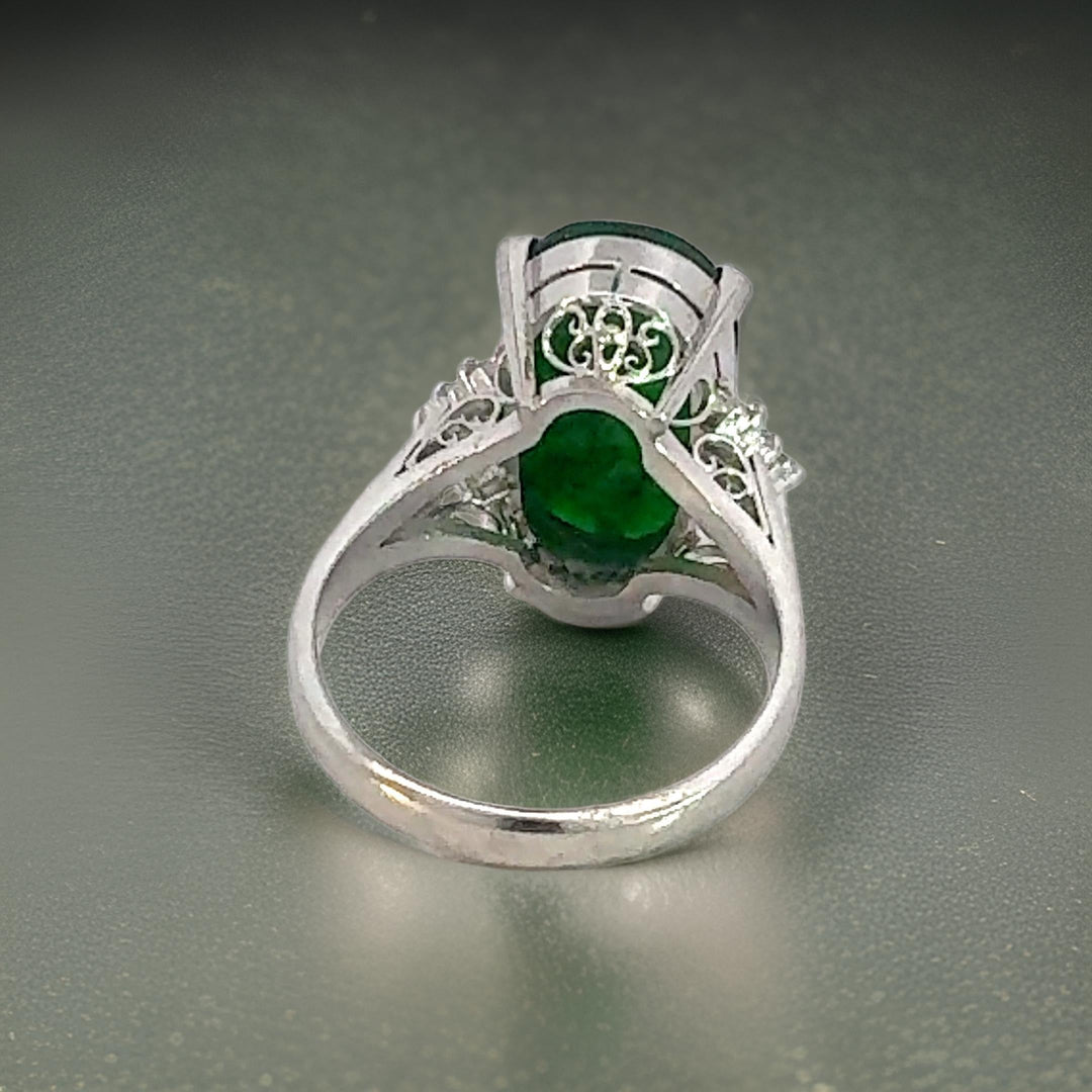 Estate 4.75 ct Jadeite Diamond Platinum Ring 14985