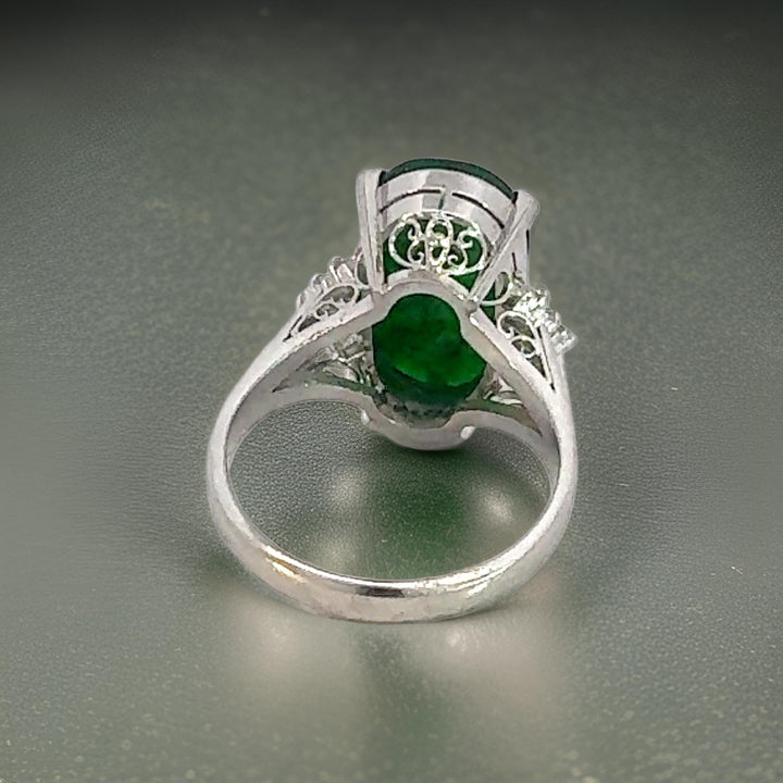 Estate 4.75 ct Jadeite Diamond Platinum Ring 14985