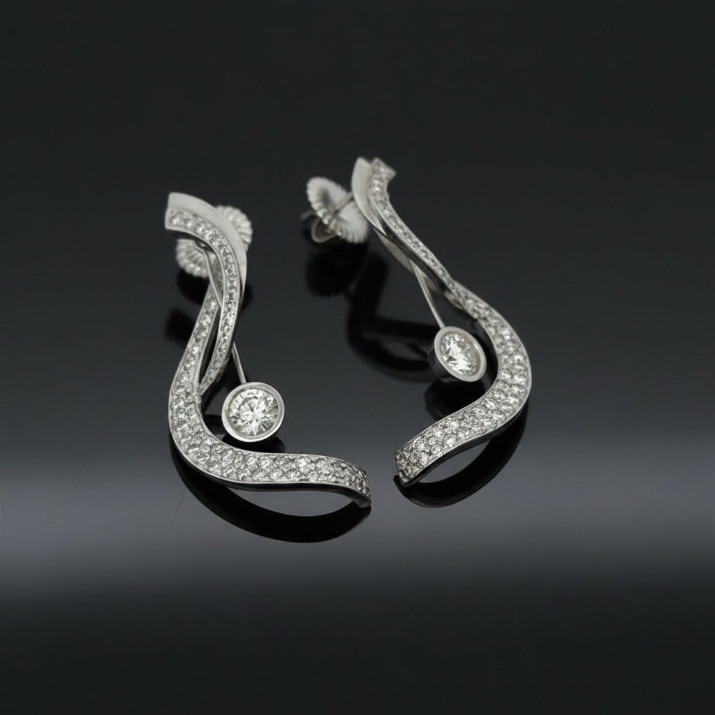 Contemporary 3.18cttw Diamond Musical Note Dangle 14Kt White Gold Earring