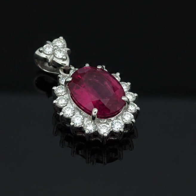 Estate Rubellite and Diamond Platinum Pendant (GIA)