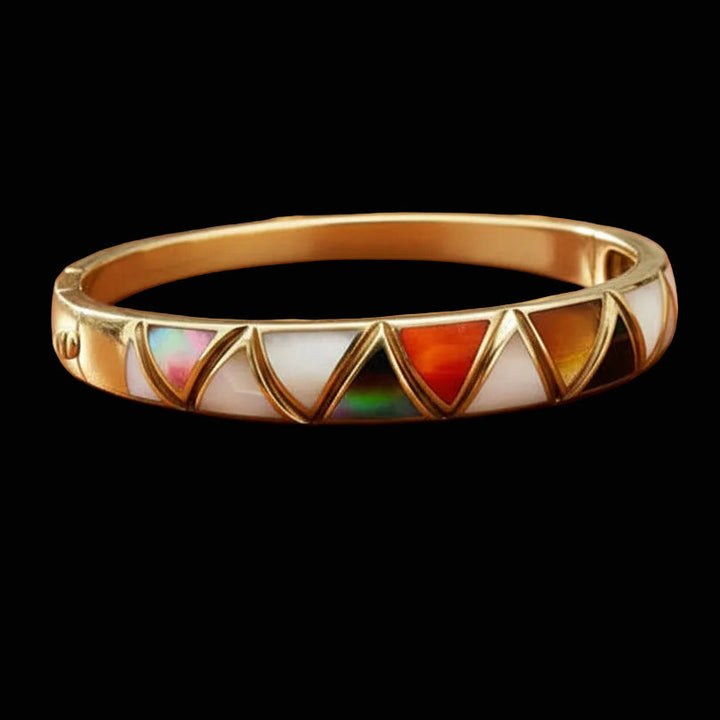 Asch Grossbardt Inlay Mother of Pearl 14Kt Yellow Gold Bangle
