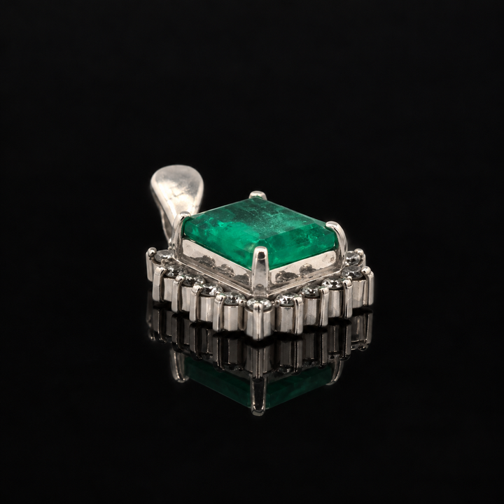Estate 1.21ct. Emerald & Diamond Platinum Pendant