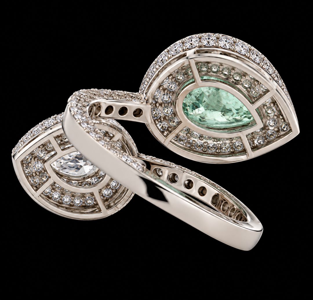 Designer M.C. Marchisio 1.60ct. Natural Paraiba Tourmaline & 1.62cttw. Diamond 18KT White Gold Bypass Ring