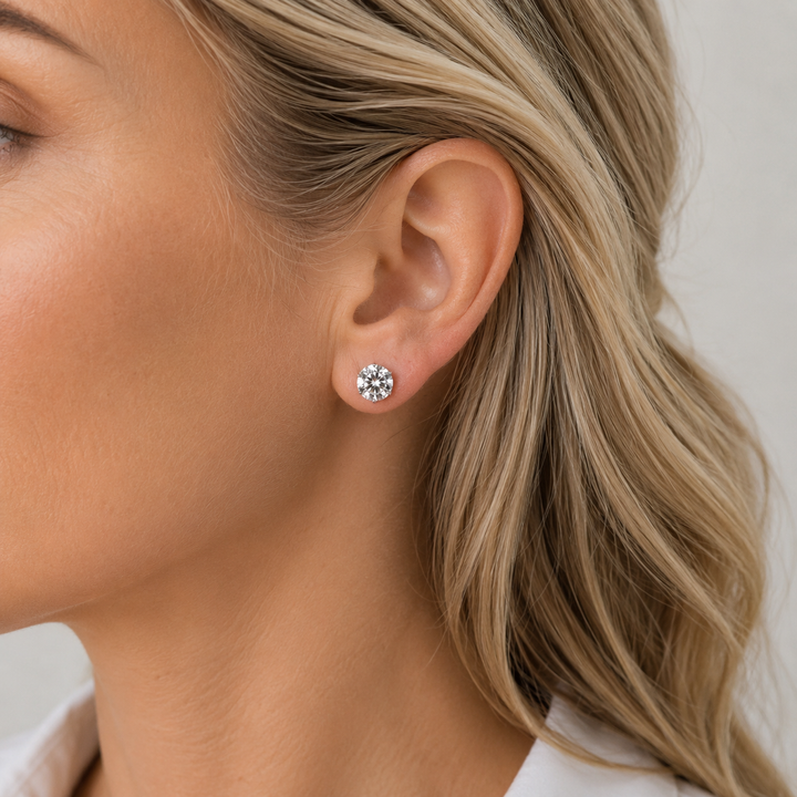 Certified 4 Carat 18K White Gold Lab Grown Diamond Stud Earrings