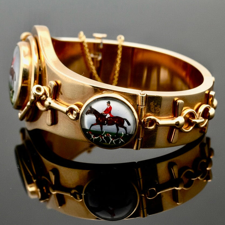 Vintage Equestrian/ Fox Hunt Rare 14K Yellow Gold Bangle