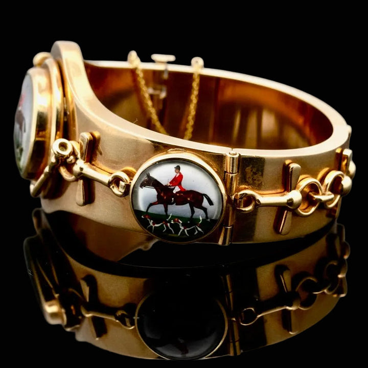 Vintage Equestrian/ Fox Hunt Rare 14K Yellow Gold Bangle