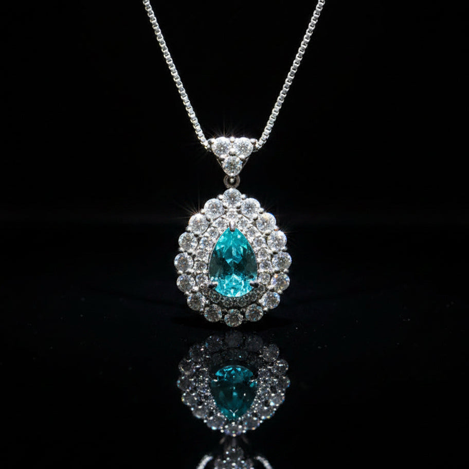 Estate Paraiba "Mozambique" and Diamond Platinum and 18Kt White Gold Necklace (GIA)