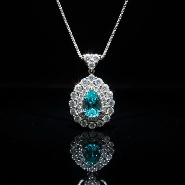 Estate Paraiba "Mozambique" and Diamond Platinum and 18Kt White Gold Necklace (GIA)