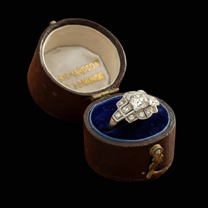 Art Deco .97cttw Old European Cut Platinum and 14K Yellow Gold RIng